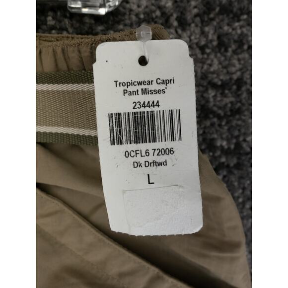 LL Bean Pants Womens Large Beige Tropicwear Capri Elastic Waist Belted Nylon NWT - Picture 5 of 12